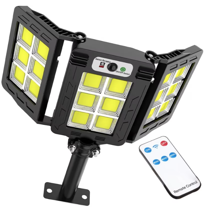 Lampa solara 30w  tripla de perete cu senzor de lumina si miscare cu telecomanda IP65